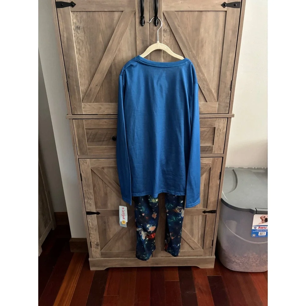 Cat & Jack Boys Space Wolf Ski Goggles Pajama Set Blue Galaxy 2pc NWT 12/14